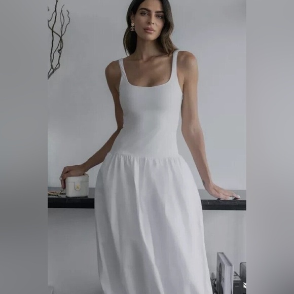 ZARA NWT WOMAN MIXED BALLOON MIDI DRESS WHITE XS - Picture 2 of 6